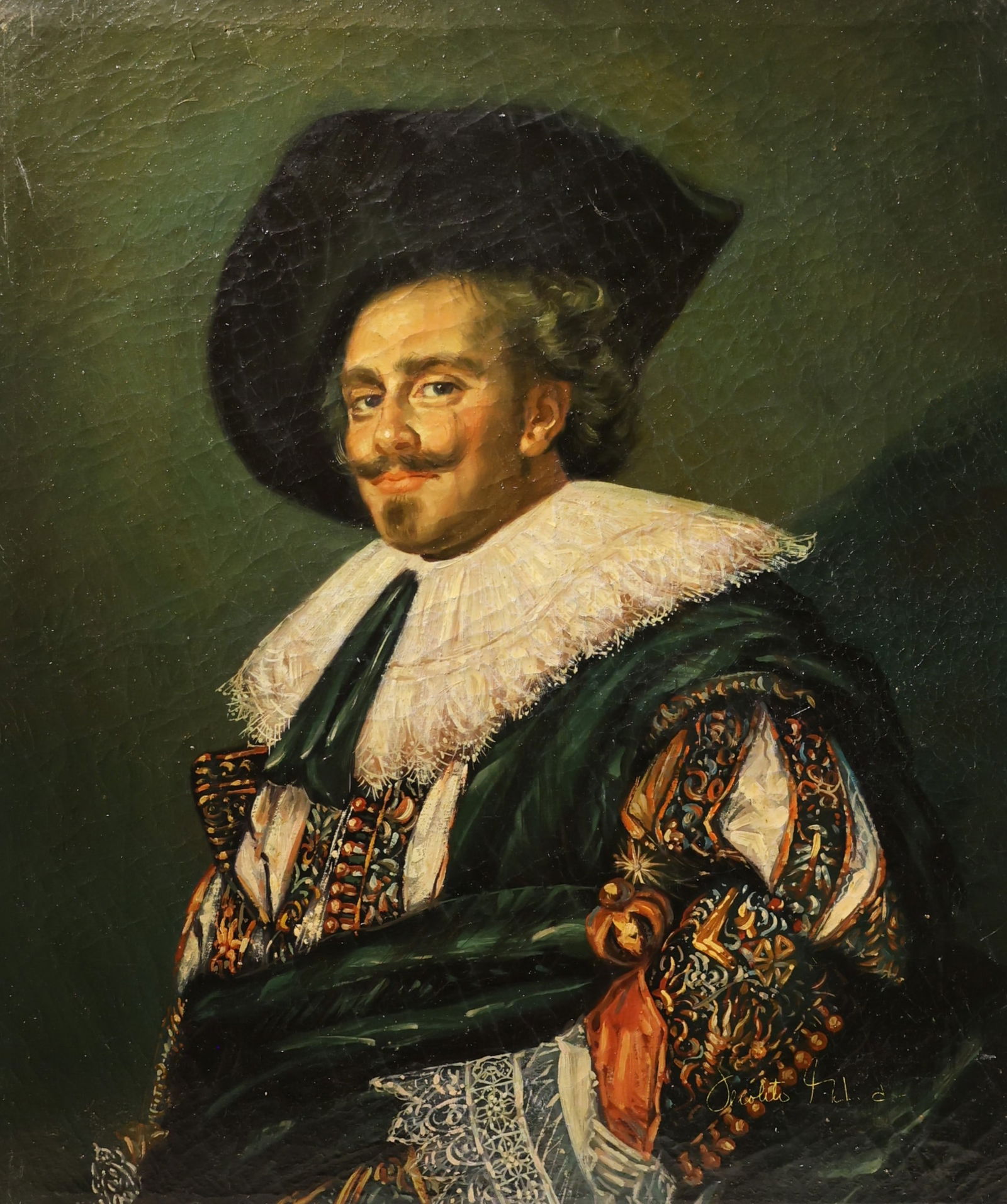Laughing Cavalier done after Frans Hals' Original Oil on Canvas Painting Artist Signed (1 of 5)