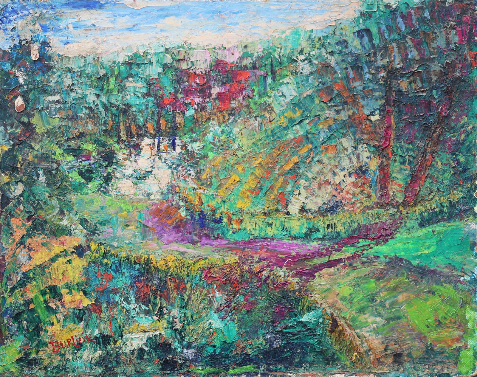 David Burliuk,  (1882 - 1967 American - Russian - Ukraine] Landscape Oil on Board Painting (1 of 4)