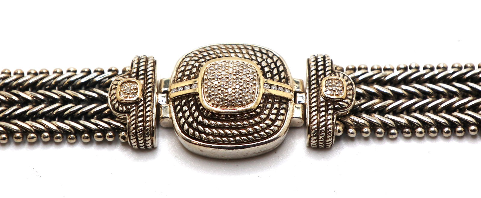 marked T&C .925 Sterling and 14K Gold with Diamonds Large Woman's Bracelet 8 in. x 1 in. (1 of 5)