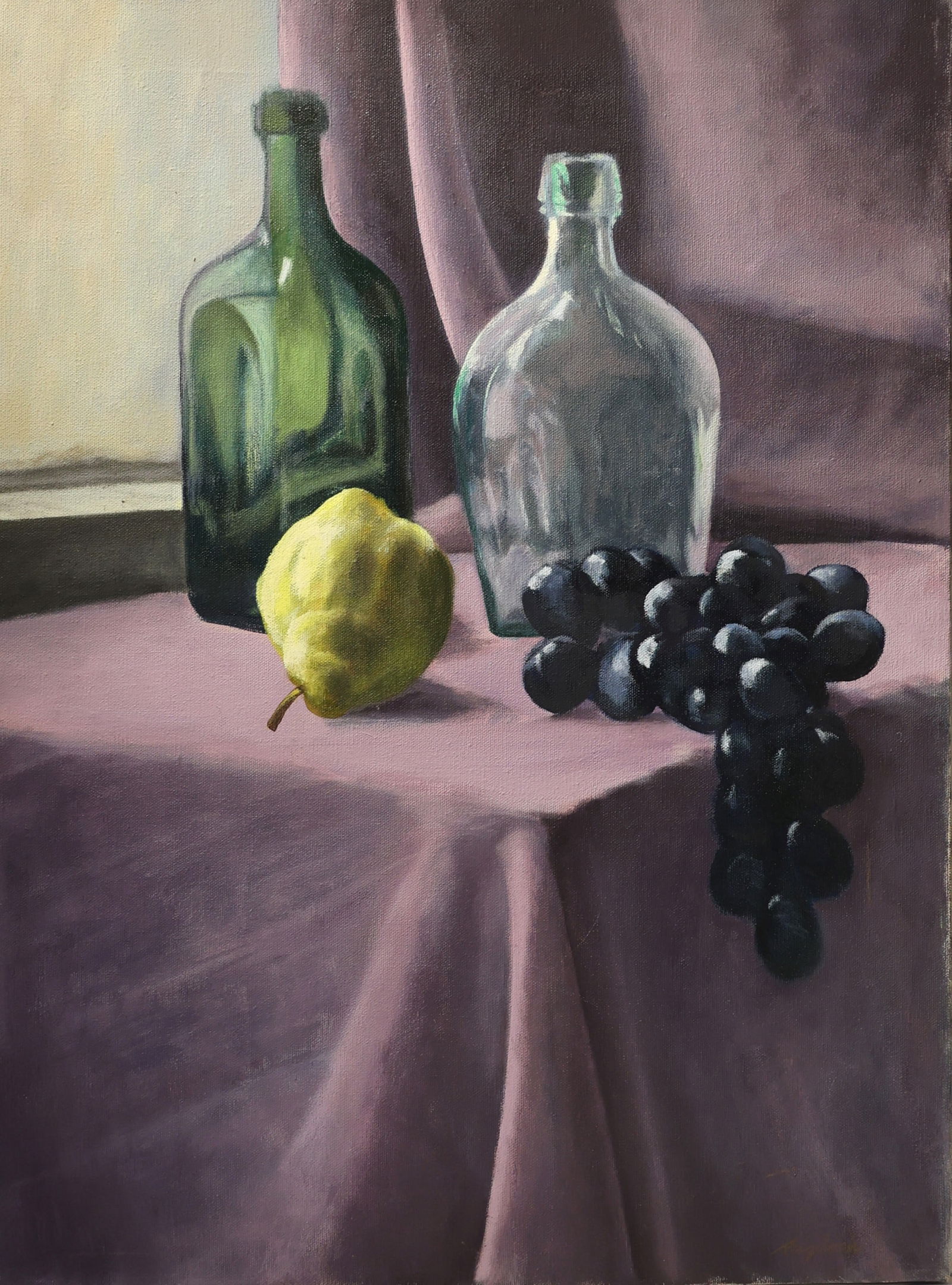 ROBERT ANGELOCH 1922-2011 Woodstock NY - STILL LIFE BOTTLES AND GRAPES Oil on Canvas Painting Signed (1 of 5)