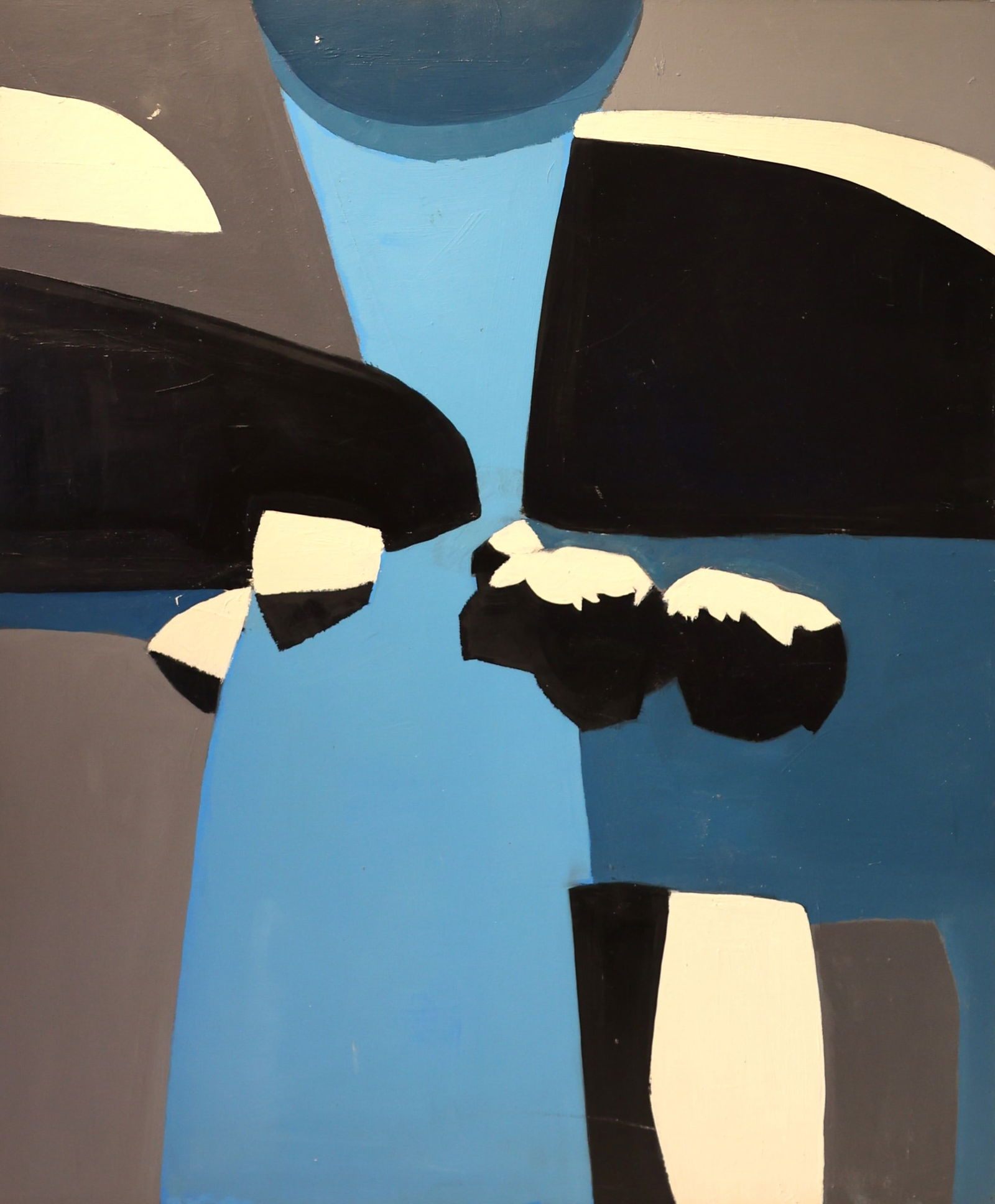ROBERT ANGELOCH 1922-2011 Woodstock NY - ABSTRACT Blue, Black, White Oil on Board Painting (1 of 5)