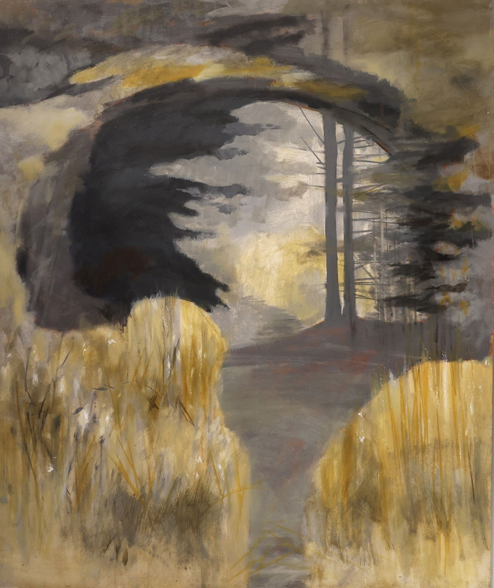 ROBERT ANGELOCH 1922-2011 Woodstock NY - MYSTIC COVE Oil on Board Painting.  R Angeloch Estate Stamp (1 of 5)