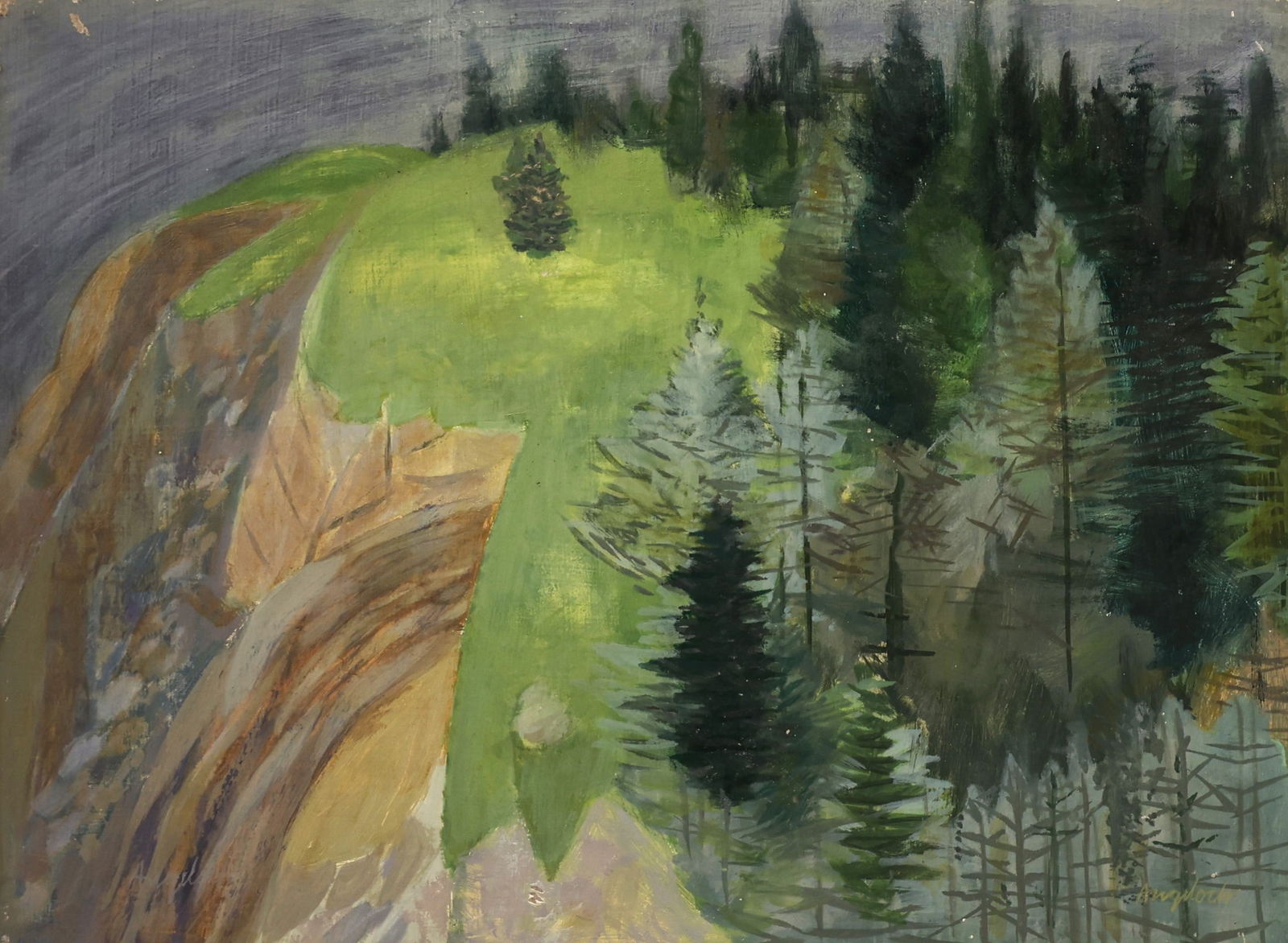 ROBERT ANGELOCH 1922-2011 Woodstock NY - MOUNTAIN TOP TREES Oil on Board Painting , Signed Angeloch (1 of 5)