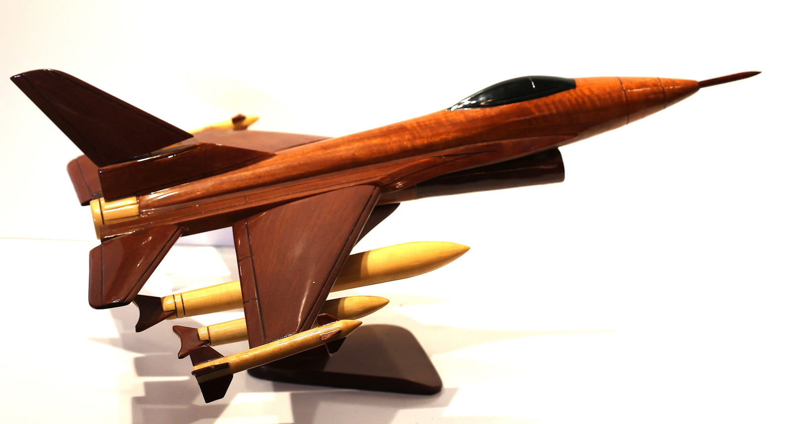 Polished Exotic Woods Airplane Model on Stand 9 in. height x 18.5 in length x 15 in. (1 of 6)