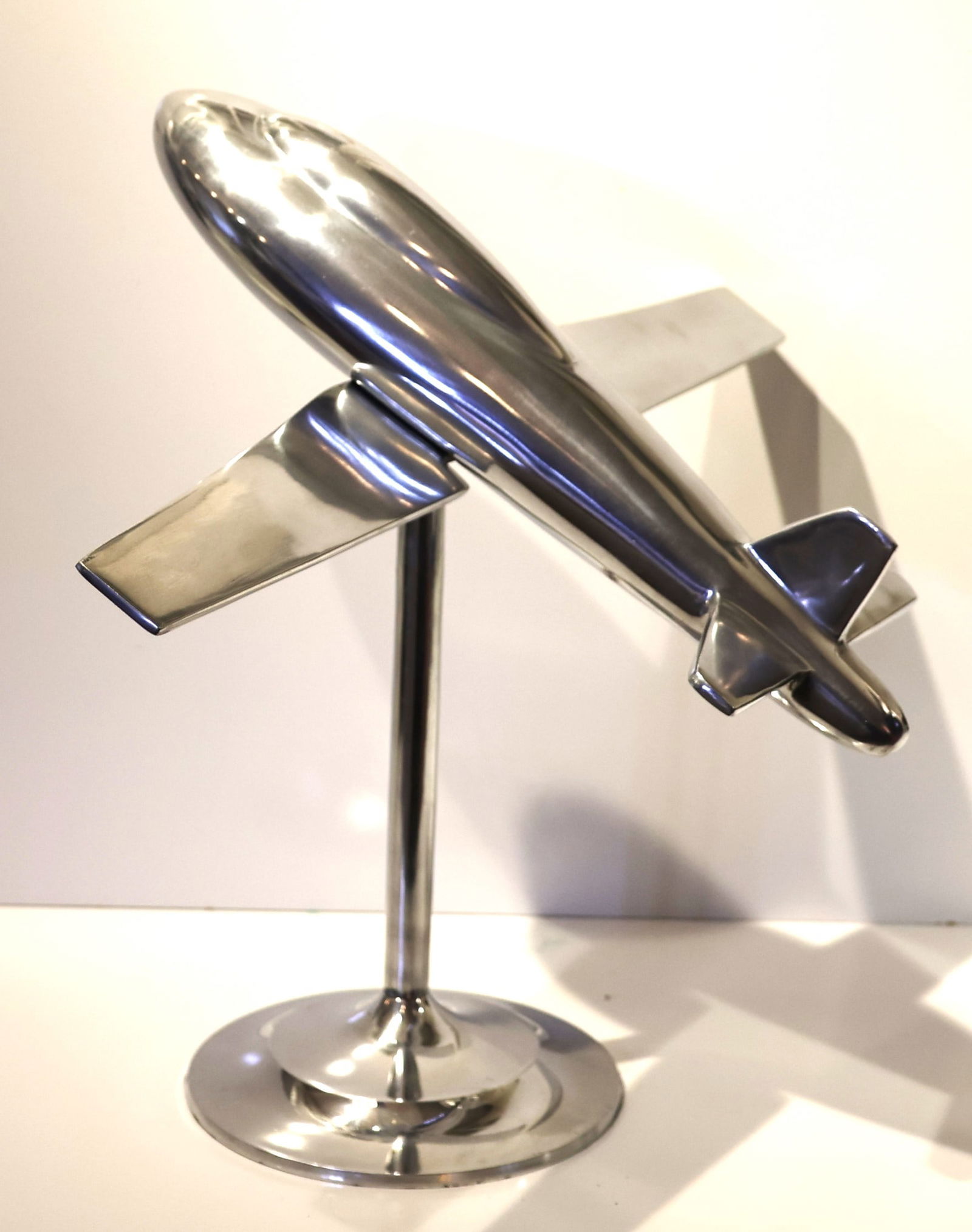 Modern Design Polished Cast Aluminum Airplane Model on Stand 16 in. height x 18.5 in. length (1 of 6)