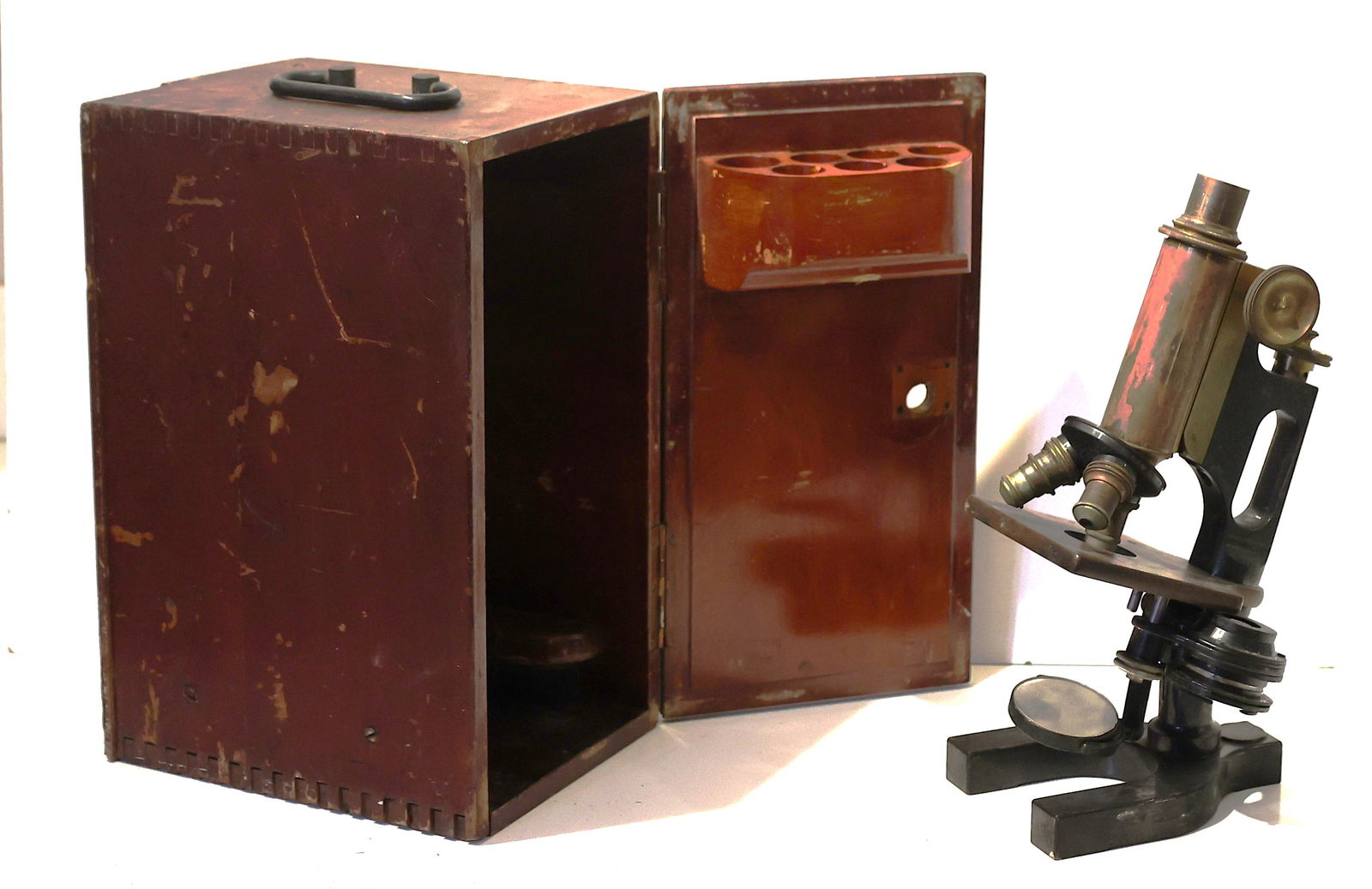 Bausch & Lomb Antique Brass Microscope with Original Wood Carry Case 12 in. height x 6.5 in. wide (1 of 13)