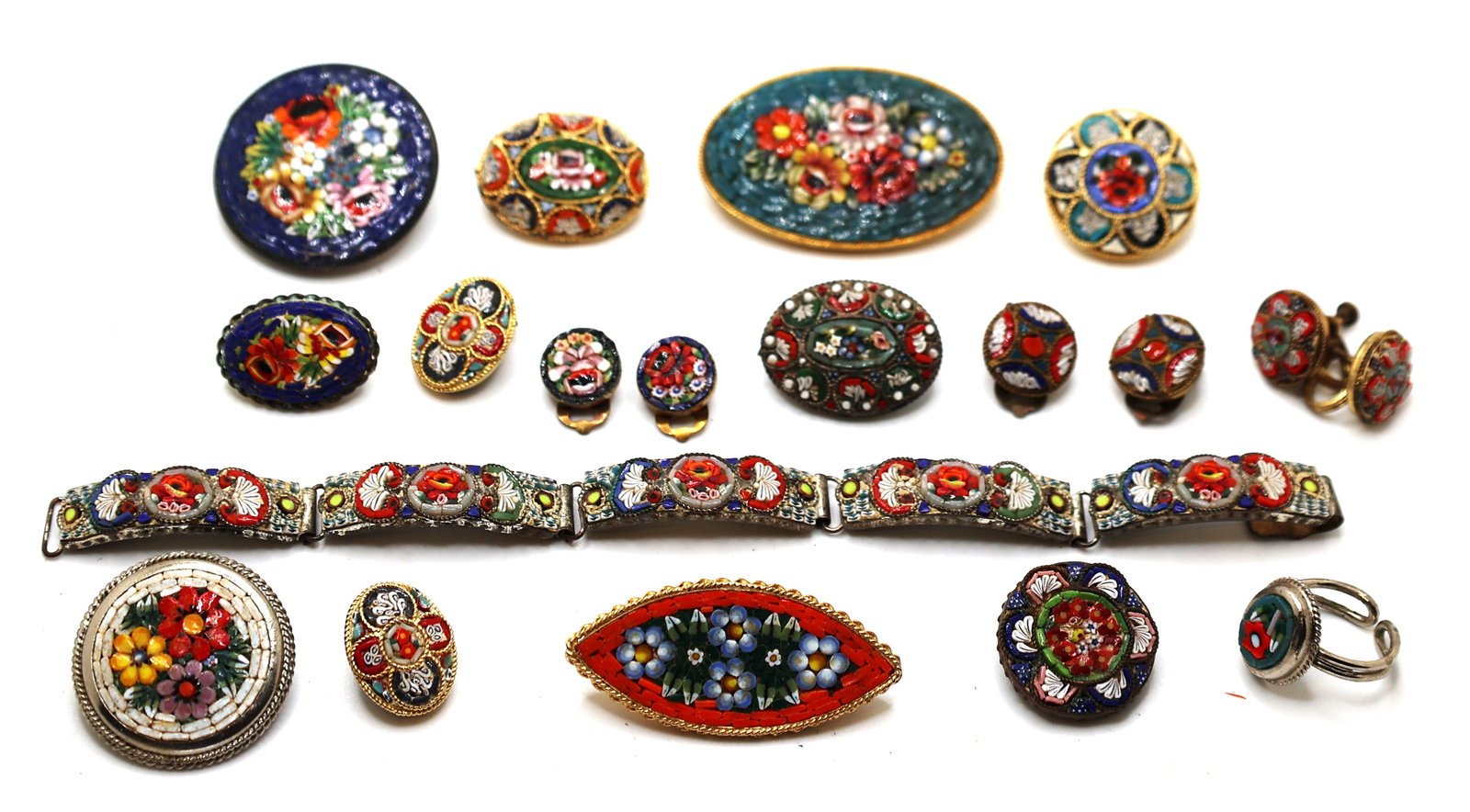 19 Pieces Assorted Italy Micro Mosaic: 9 Pins, 8 Earrings, Bracelet and Ring (1 of 9)
