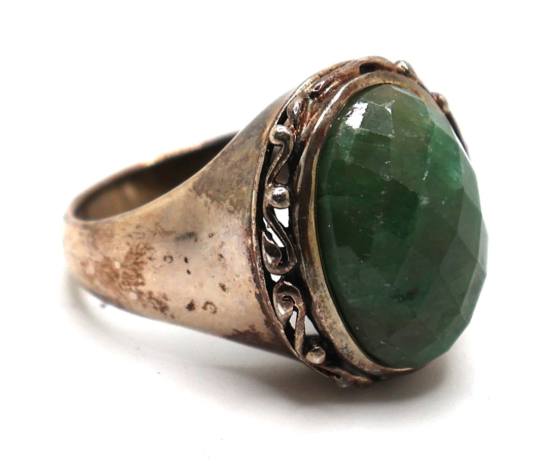 Rare and Unusual Green Sapphire mounted in .925 Sterling Silver Setting Ring Size 7 , 7/8 in. (1 of 6)