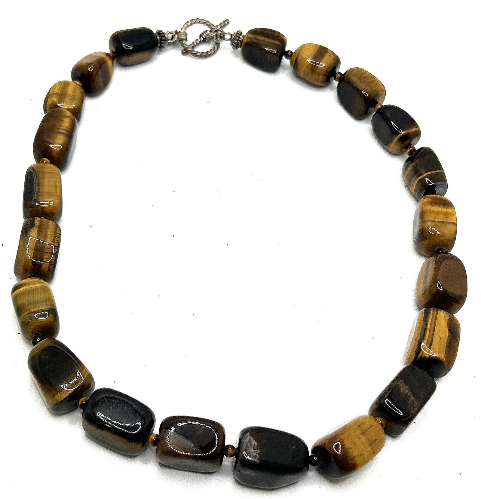 Large Boho Chic Chunk Tiger's Eye Necklace, .925 Sterling Silver Toggle Clasp, 18 in. x 1/2 in. (1 of 4)