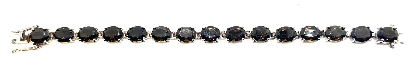 marked AKL .925 Sterling Silver Smokey Citrine Tennis Bracelet, 8 in. x 1/4 in.: marked AKL .925 Sterling Silver Smokey Citrine Tennis Bracelet, 8 in. x 1/4 in.