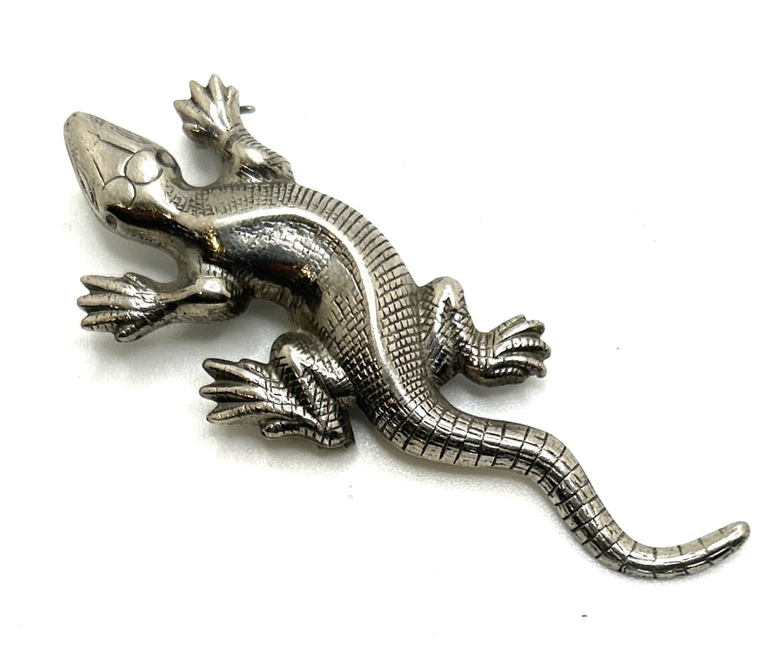 Vintage Sterling Silver Lang Lizard Figure Pin 2 1/2 in. x 1 in. (1 of 3)