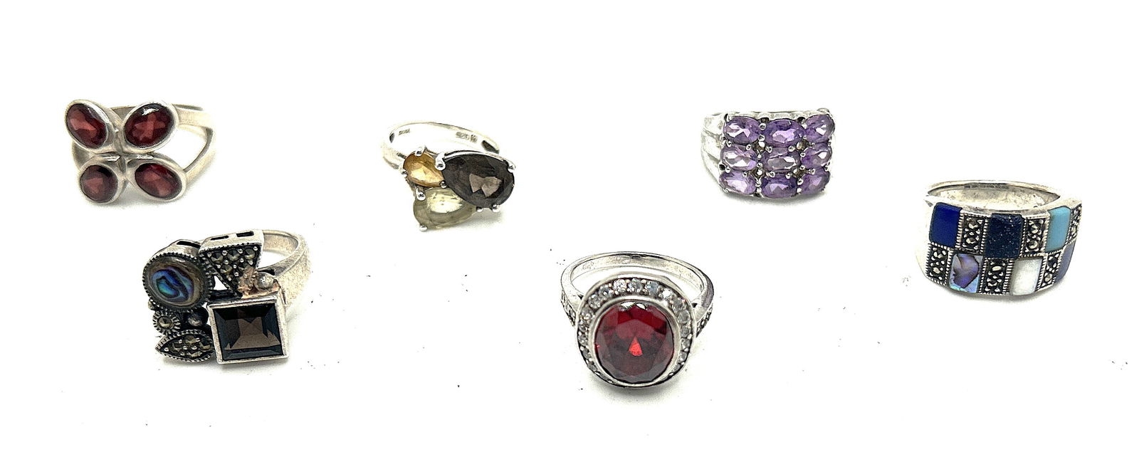 6 Assorted Beautiful Sterling Silver Rings with Various Precious Stones - Nice Quality (1 of 4)