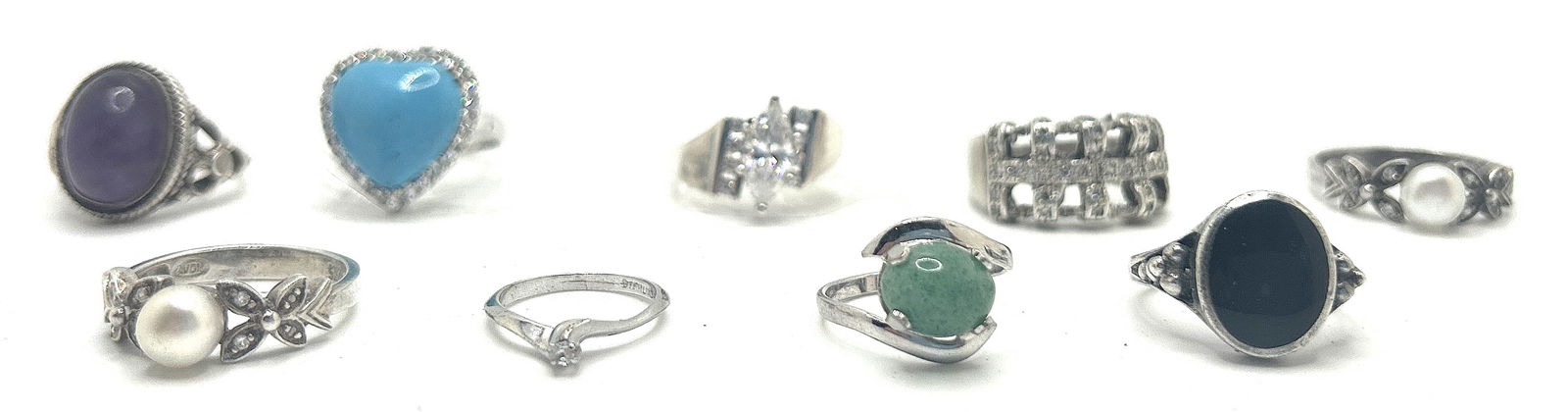 10 Assorted Beautiful Sterling Silver Rings with Various Precious Stones - Nice Quality (1 of 4)