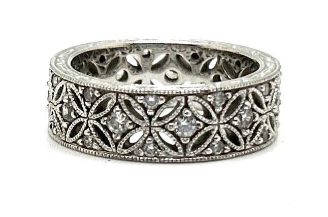High Quality .925 Sterling Silver Tacori Fancy CZ Band Ring size 8,  7/8 in. x 1/4 in. (1 of 4)
