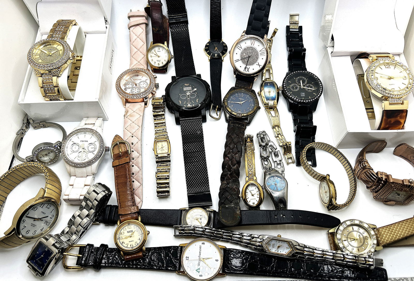24 Assorted Designer Wristwatches Men's & Women's including Ashley Princess, Fossil, Timex, Guess, (1 of 6)