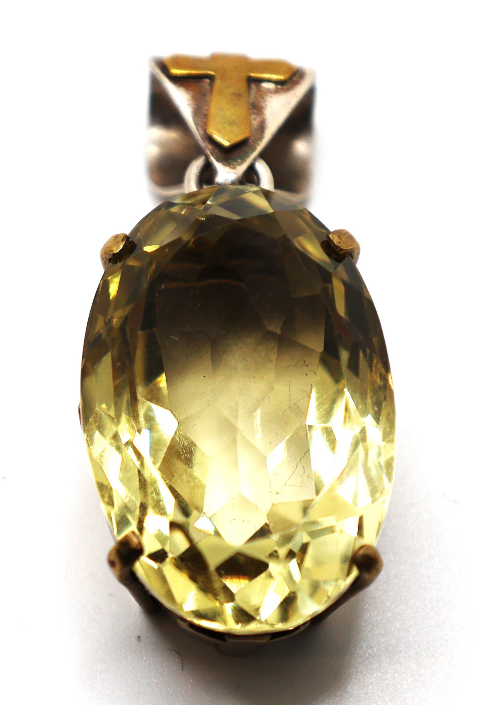 .925 Sterling Silver Large Faceted Citrine Pendant approx 25 cts., Religious Crosses on Setting and (1 of 4)