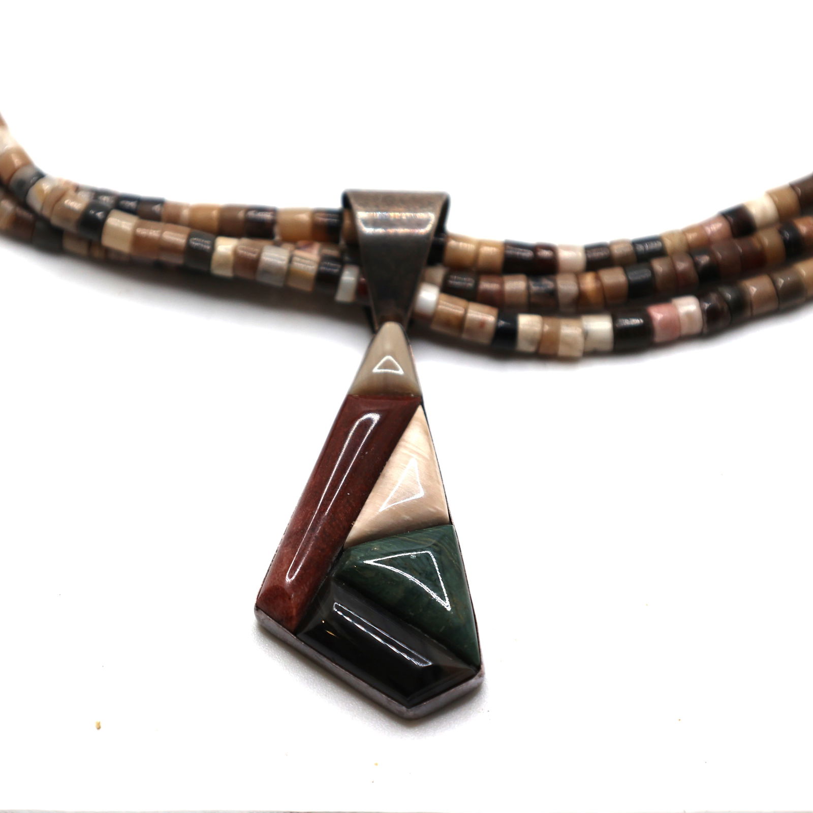 Sterling Silver with Malachite, Black Onyx, Agates Pendant 2 1/2 in. x 1 in., 3 Strands Beads Neckla (1 of 3)