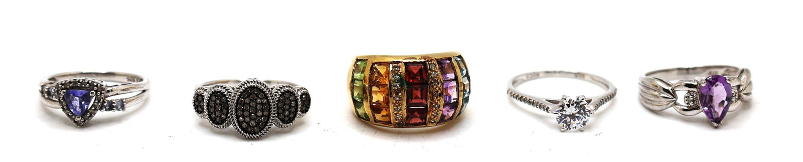 5 Assorted Sterling Silver Rings: .925 CZ Engagement Ring size 8; .925 Periot, Citrine, Garnet (1 of 5)
