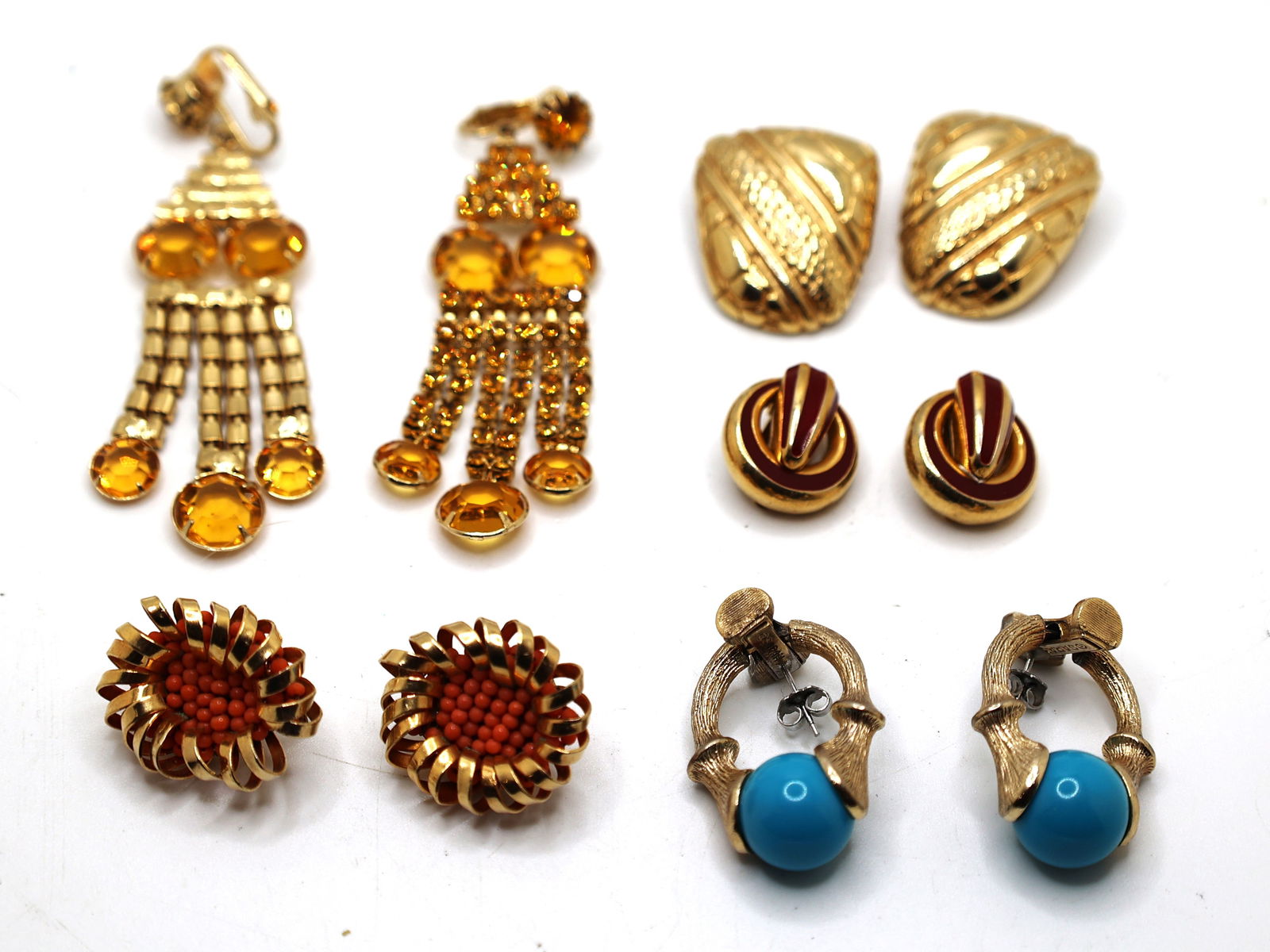 5 Assorted Pairs Clip-on Earrings: Carnegie Amber Rhinestone; Givenchy 1979 Paris New York (1 of 4)