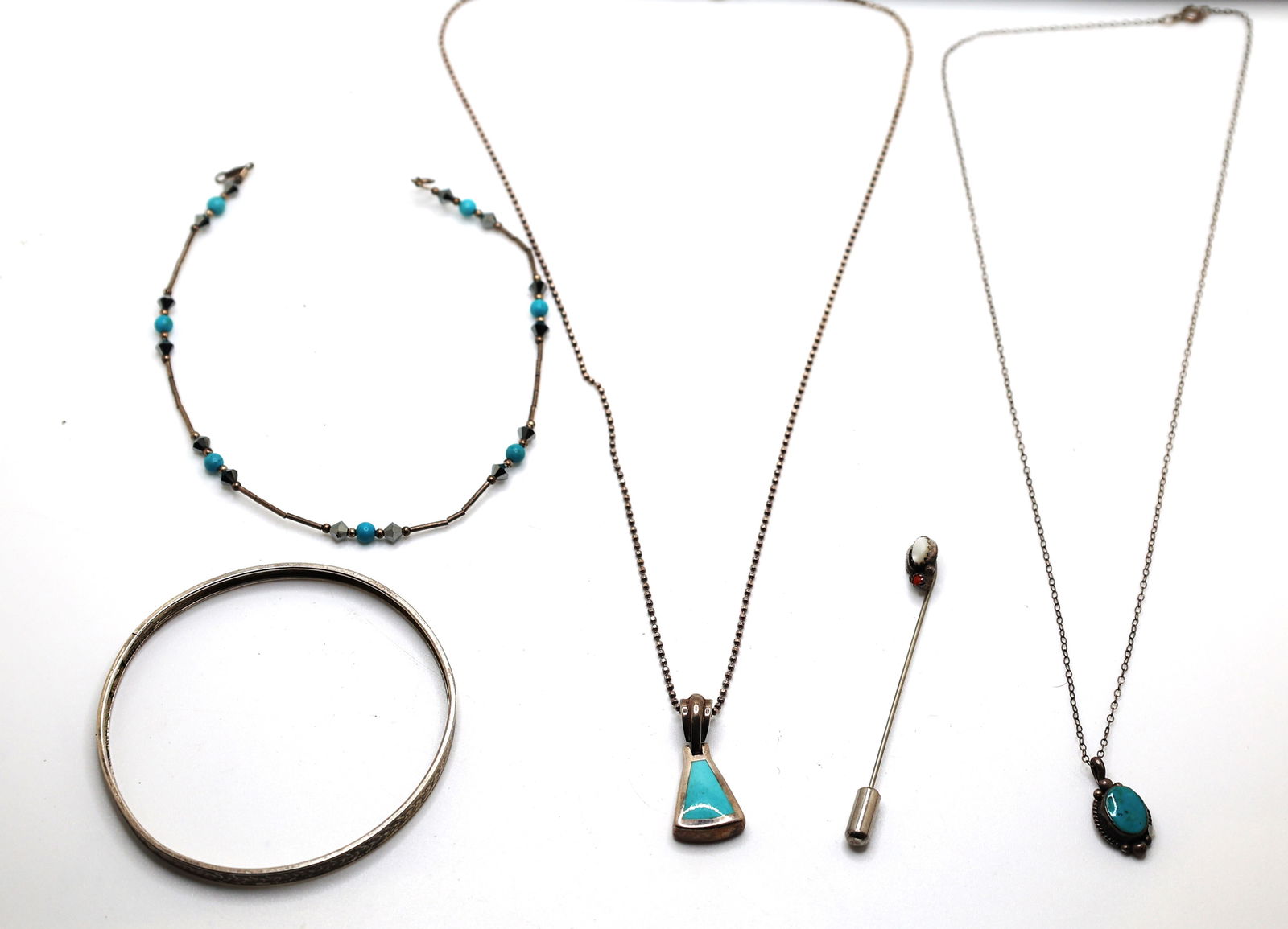 Sterling Silver and Turquoise Pendant Necklace on .925 Chain 18 in.; .925 Sterling L.T. Turquoise (1 of 3)