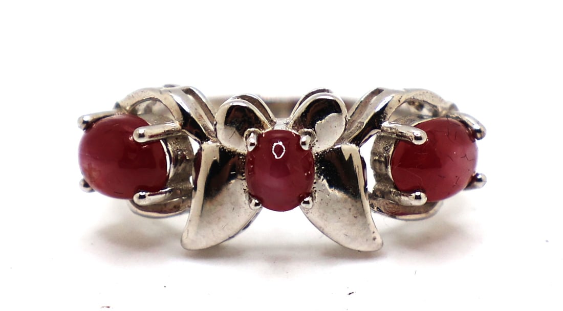 .925 Sterling Silver Stunning 3-Star of Ruby Stones Butterfly Ring Size 7.25 , 1 in. x 1/2 in. (1 of 5)