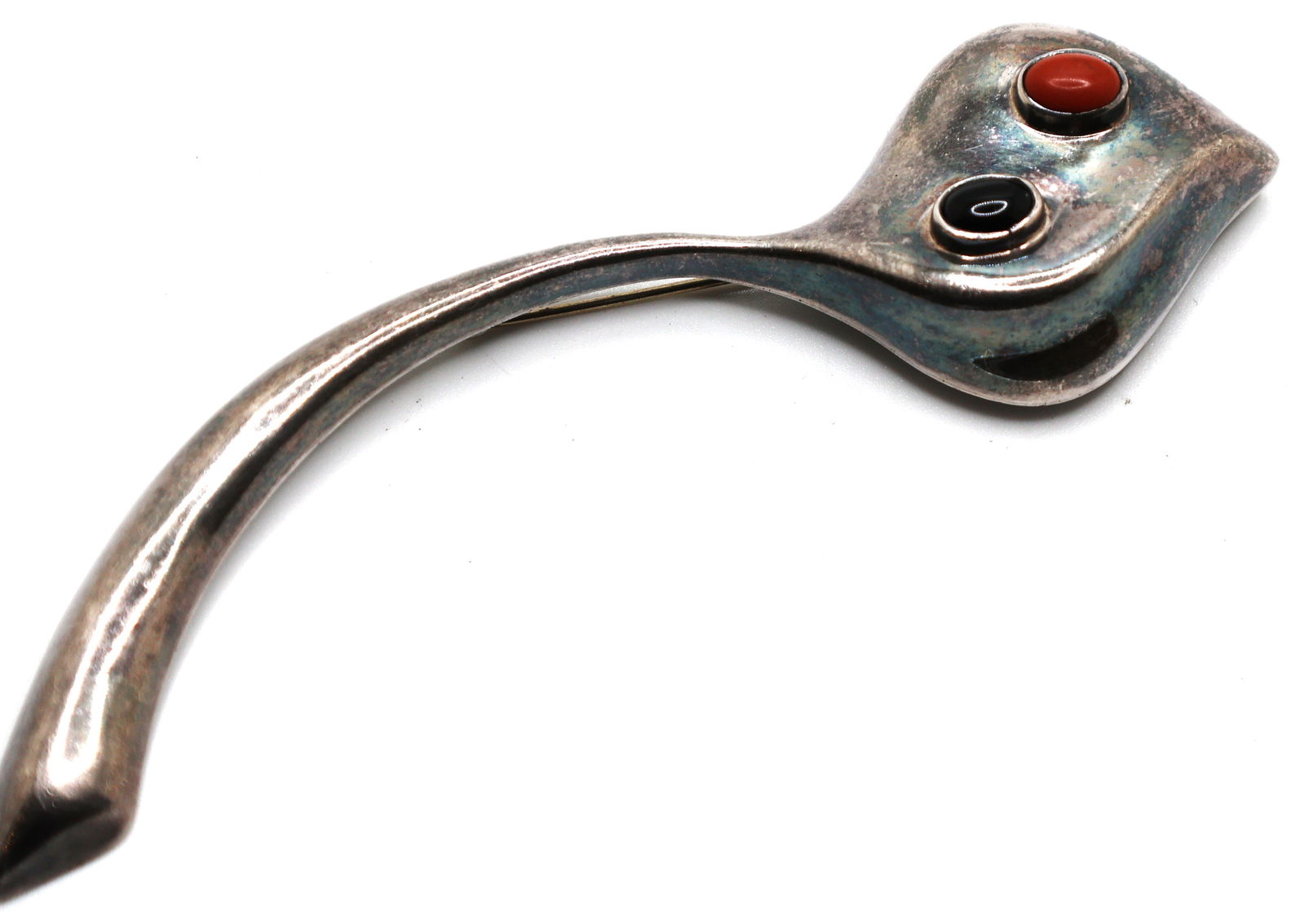 .925 Sterling Silver 19.8 grams Mexico TR-112 Large Mid-Century Modern Pin with Jasper, Black Onyx (1 of 4)