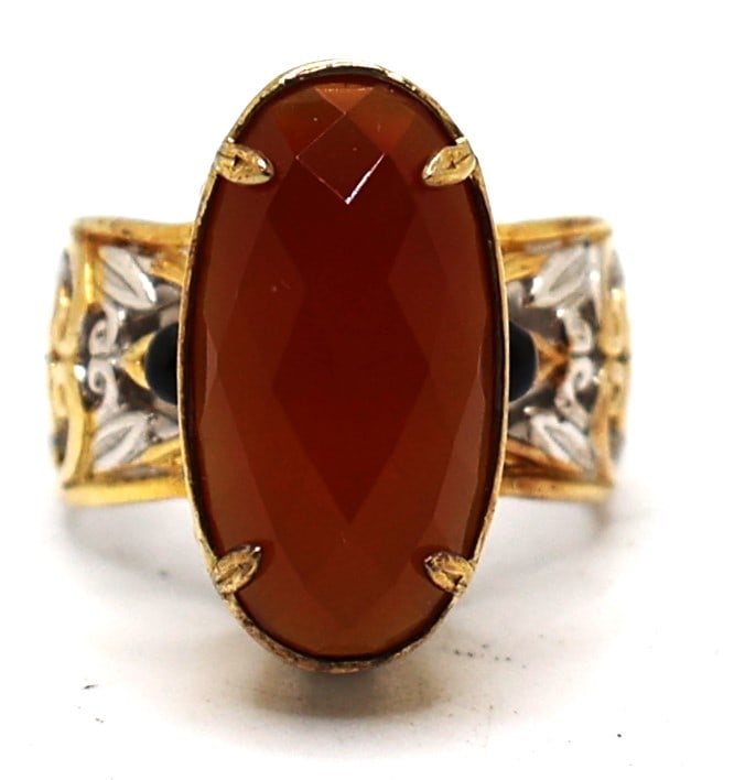 .925 Sterling Silver NH Nussbaume Hunold with Vermeil Center Stone Carnelian Agate Ring Size 8 (1 of 4)