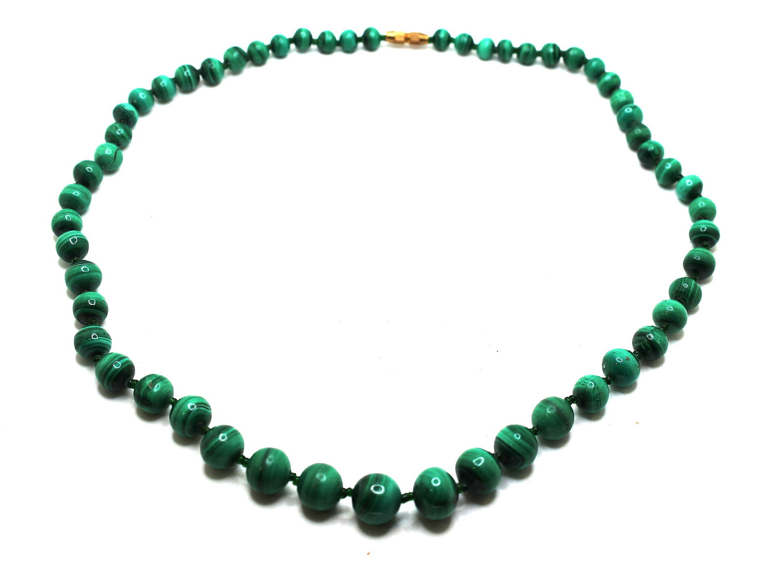 Graduated Size Breads Malachite Necklace 22 inches length x 1/2 in. to 1/4 in.: Graduated Size Breads Malachite Necklace 22 inches length x 1/2 in. to 1/4 in.