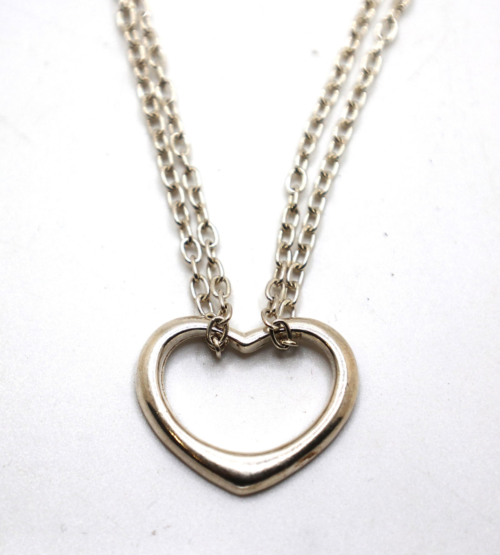 .925 Sterling Silver Italy Tiffany Style Heart Pendant with Double Strand 15 inch. Chain (1 of 3)