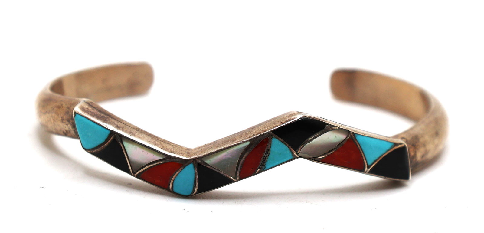 Sterling Silver SKJ  Sandy Kay Johnson Cuff Bracelet with Turquoise, Black Onyx, MOP, & Coral (1 of 4)