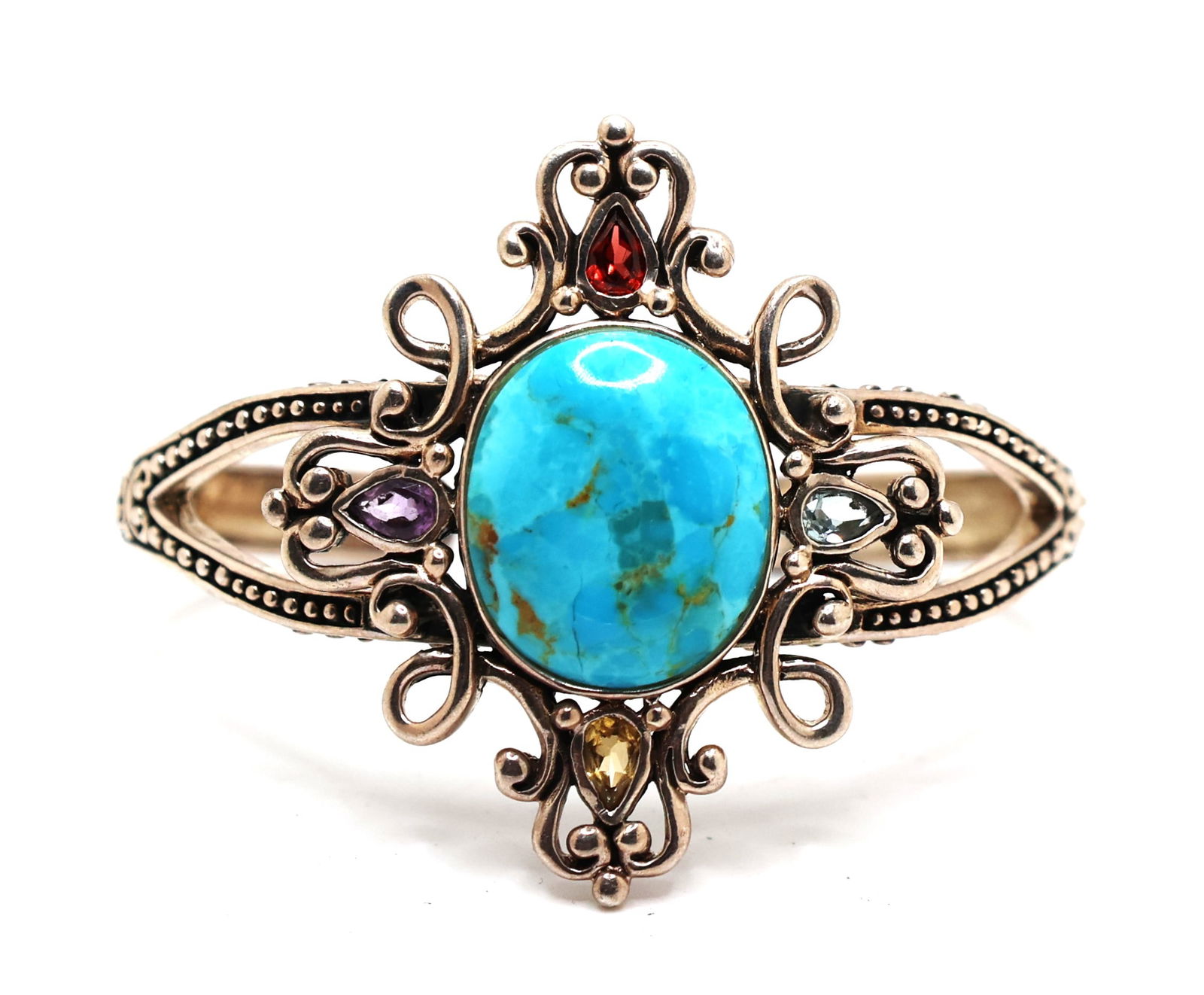 .925 Sterling Silver NK Cuff Bracelet with Garnet, Purple Amethyst, Blue Topaz, Citrine Gems (1 of 4)