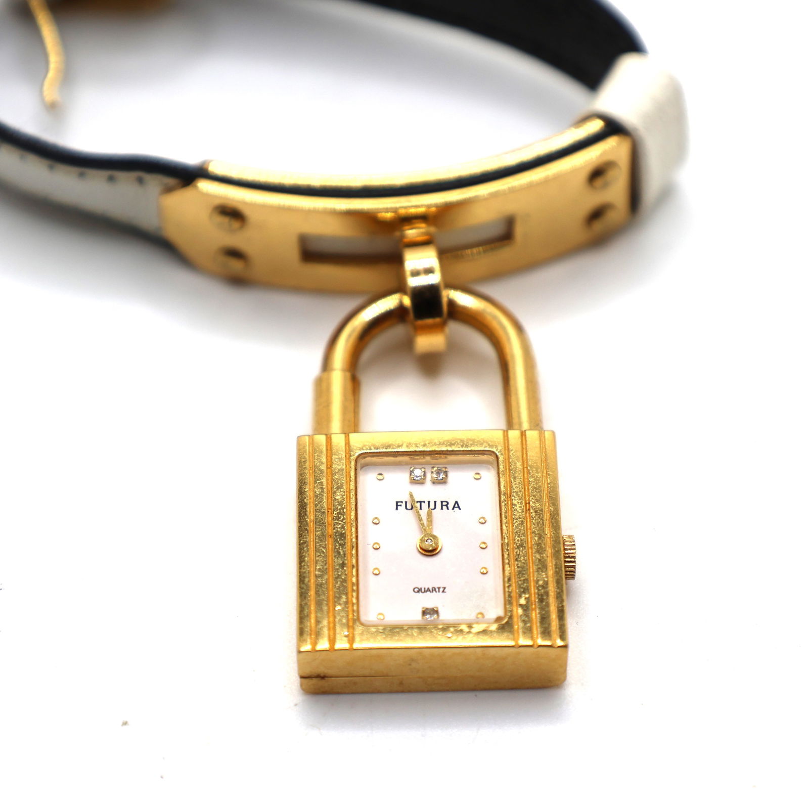 FUTURA [Hermes Style] Quartz Swiss Mvmt with 2 Diamonds Wristwatch (1 of 5)