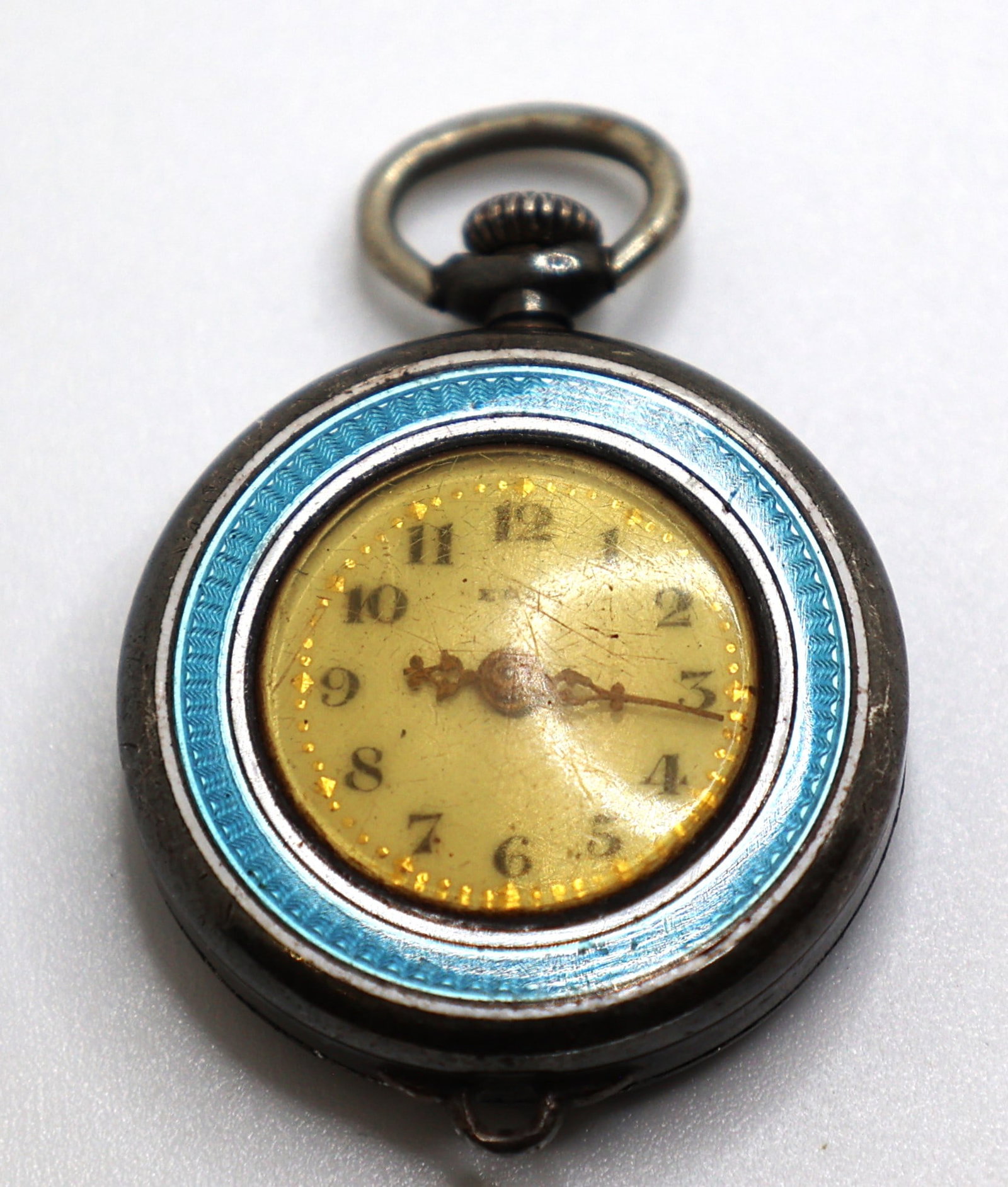 EROD .925 Sterling Silver and Blue Enameled Ladies Pocket Watch M Nicolete & Co, 7 Jewels,: EROD .925 Sterling Silver and Blue Enameled Ladies Pocket Watch M Nicolete & Co, 7 Jewels, Swiss, 1 1/2 in. x 1 in.Update: Not working, came directly from an estate drawer, never been checked.