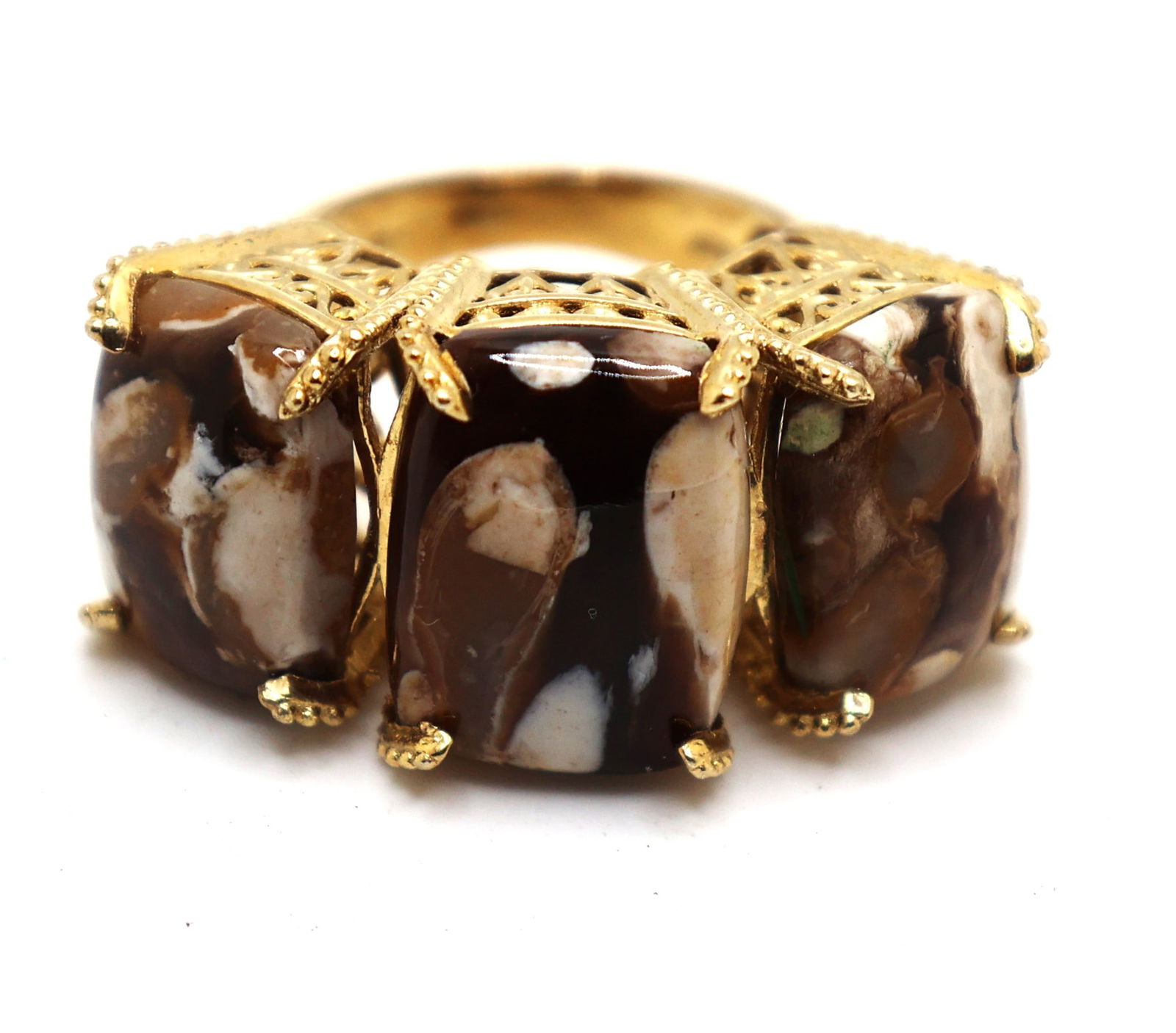 .925 Sterling Silver STS Chalcedony Agate Ring Size 6.25, Beautiful Filigree Setting 1 1/4 in. x 5/8 (1 of 5)