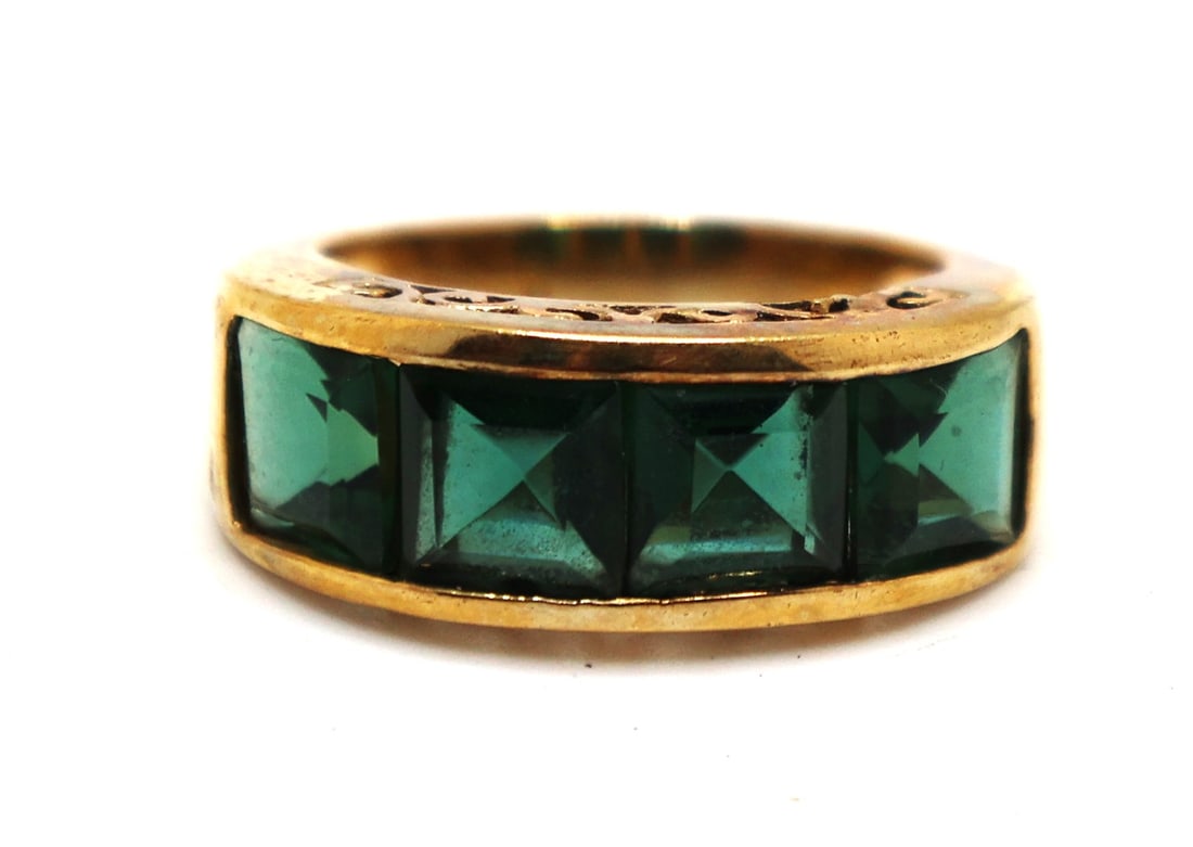 Stunning Sterling Silver with Gold Wash Vermeil [4] EMERALDS Ring Size 6, 7/8 in. x 5/8 in. (1 of 5)