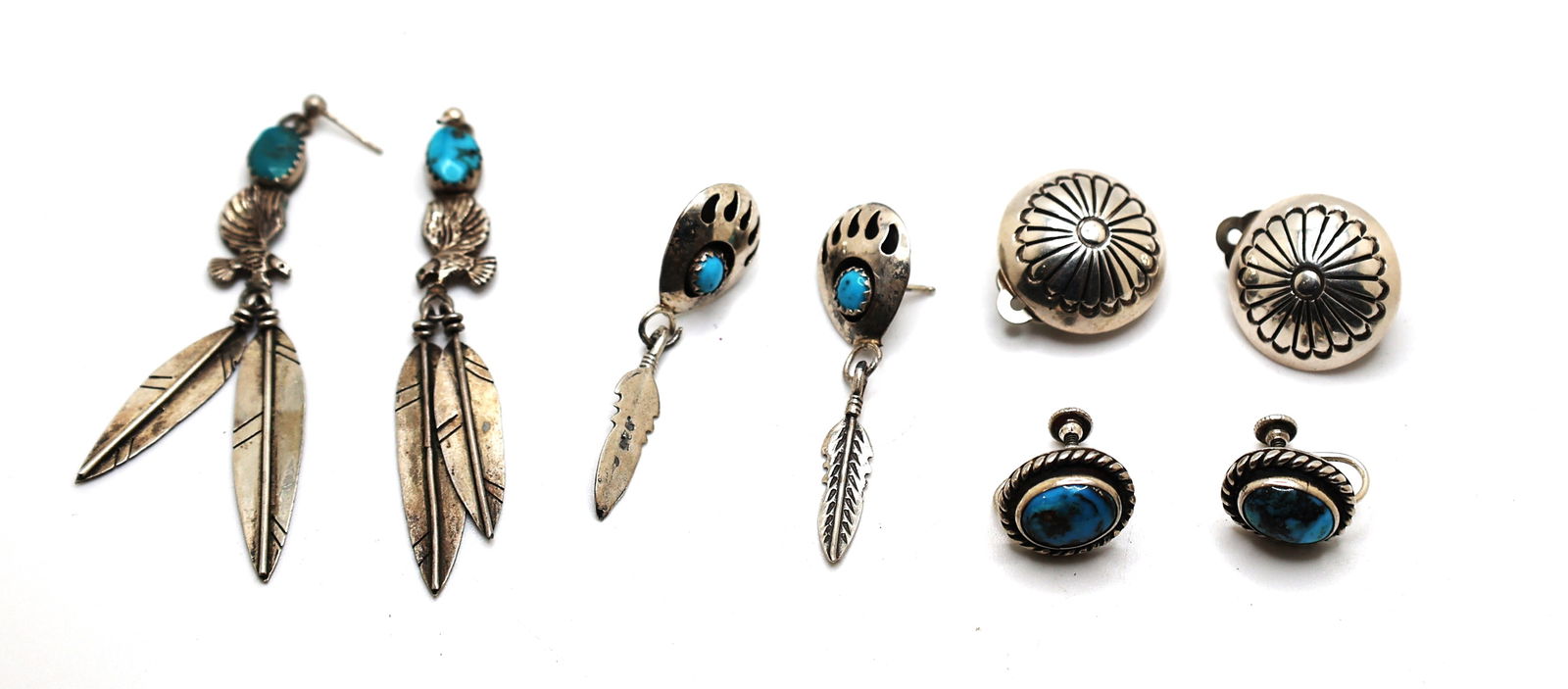 4 Pairs Sterling Silver Earrings: Clip-on Button Earrings 7/8 in. dia.; Screw Backs Rope Twist & Tu (1 of 2)