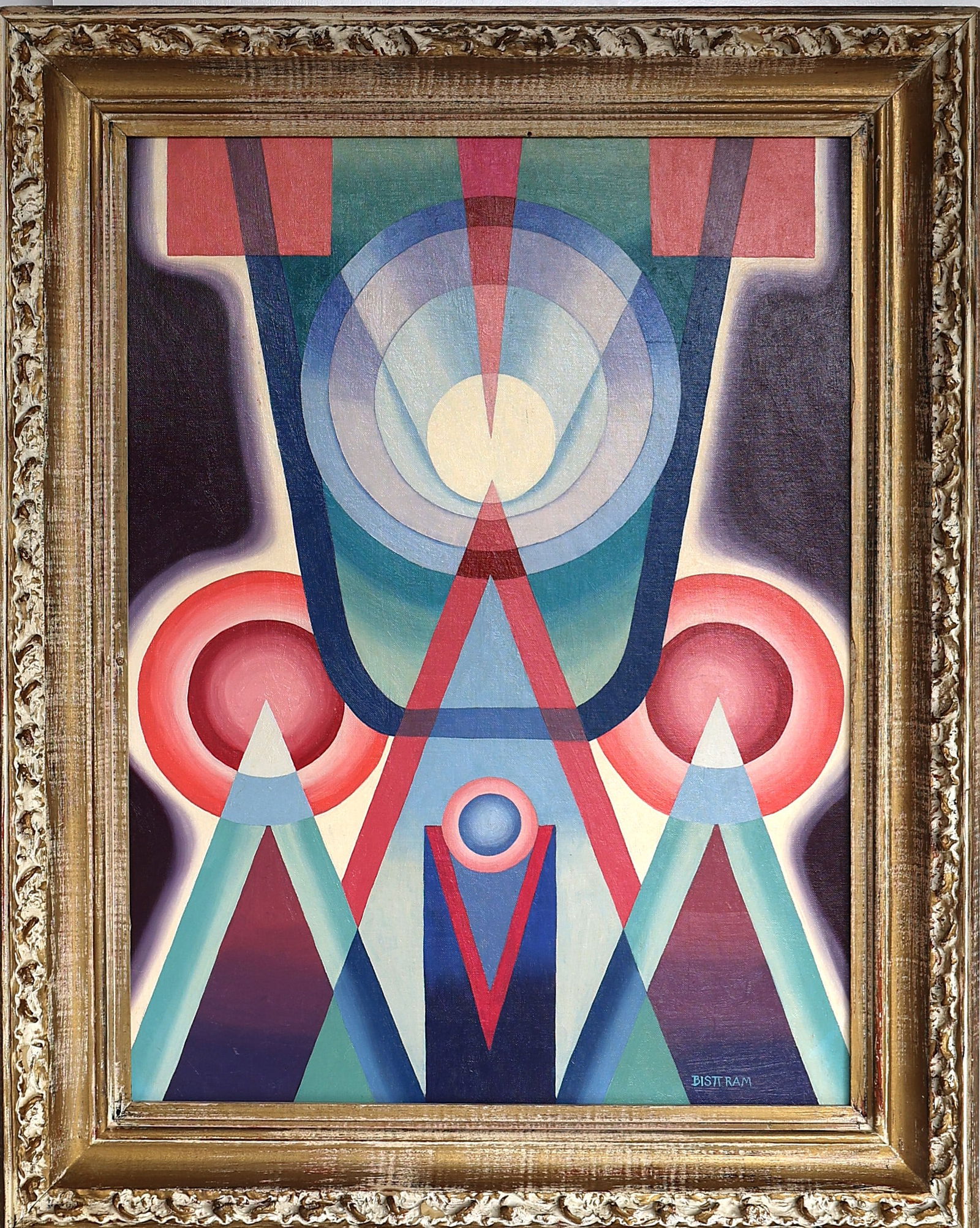 Emil Bisttram (1895 - 1976), Oil on Board Painting Dynamic Symmetry Geometric Abstract (1 of 4)