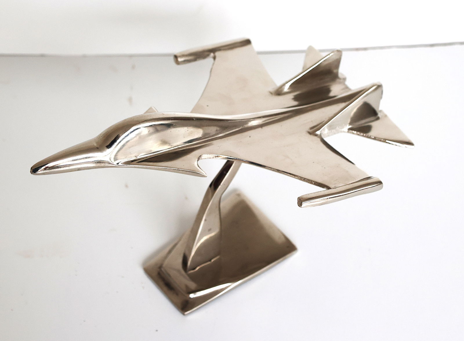 Polished Cast Aluminum Streamlined Airplane Jet Model on Stand 8.5 in. height, 12 in. length, (1 of 4)