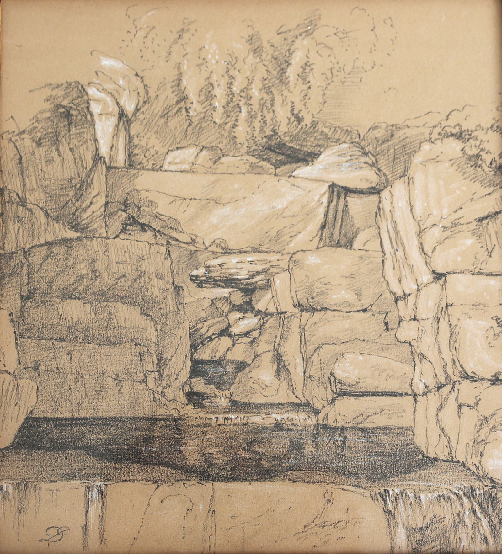 David Johnson (1827 - 1908 New York) Hudson River Valley Pencil Sketch Monogram Signature (1 of 5)