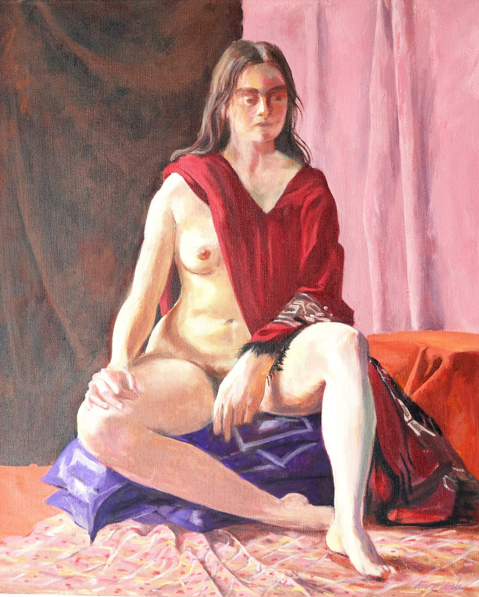 ROBERT ANGELOCH 1922-2011 Woodstock NY - NUDE IN STUDIO Oil on Canvas Painting: ROBERT ANGELOCH 1922-2011 Woodstock NY - NUDE IN STUDIO Oil on Canvas Painting. Signed ANGELOCH with artist's inventory #7310, not framed. Provenance: Acquired directly from the artist's Estate. Size:
