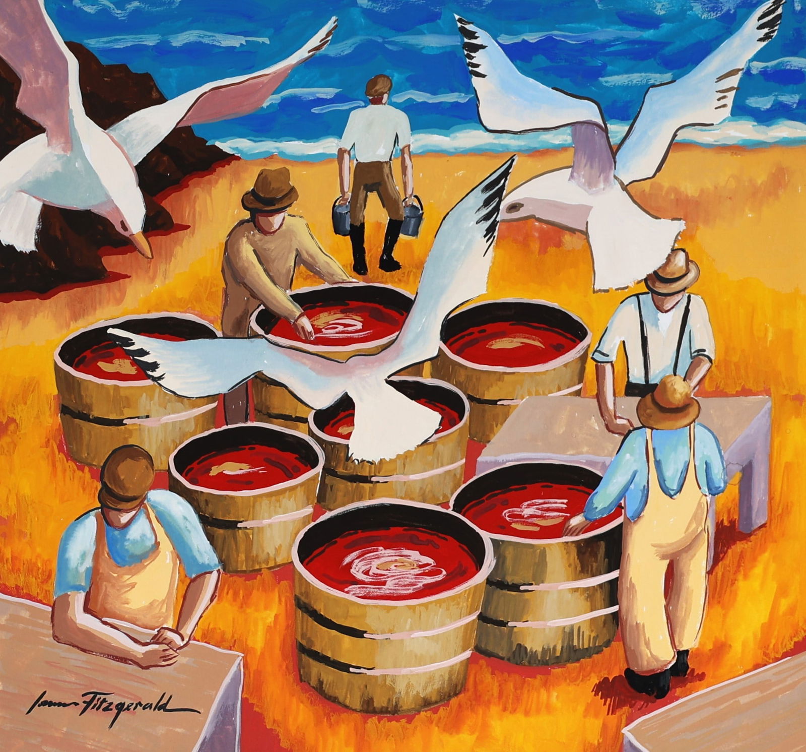 James Edward Fitzgerald (1899 - 1971 American) Gouache Painting Gathering "Saltin' Mackere"l (1 of 4)