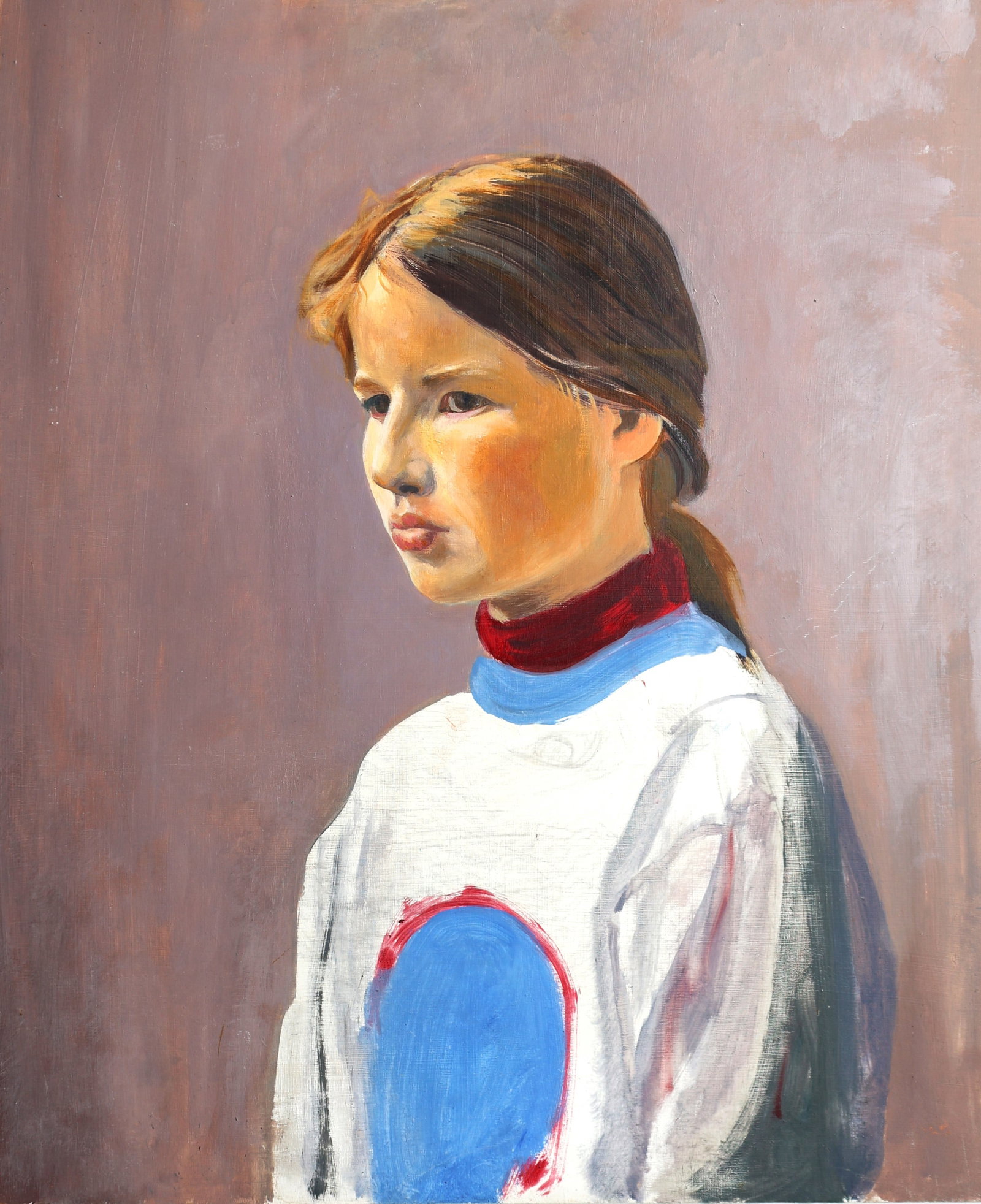 ROBERT ANGELOCH 1922-2011 Woodstock NY - PORTRAIT GIRL Oil on Board Painting: ROBERT ANGELOCH 1922-2011 Woodstock NY - PORTRAIT OF YOUNG GIRL Oil on Board Painting. Unsigned. with artist's inventory #76, not framed. Provenance: Acquired directly from the artist's Estate. Size: 