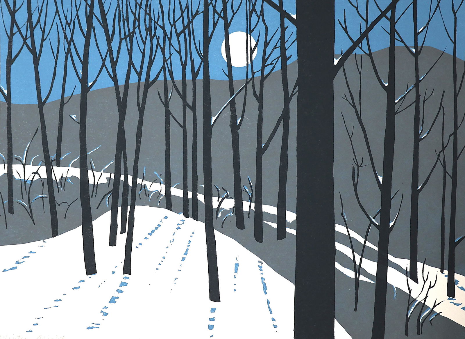 Robert Angeloch, Woodcut, "Winter Night"; AP 4/4; , S#90; Signed R. Angeloch 1982 (1 of 5)