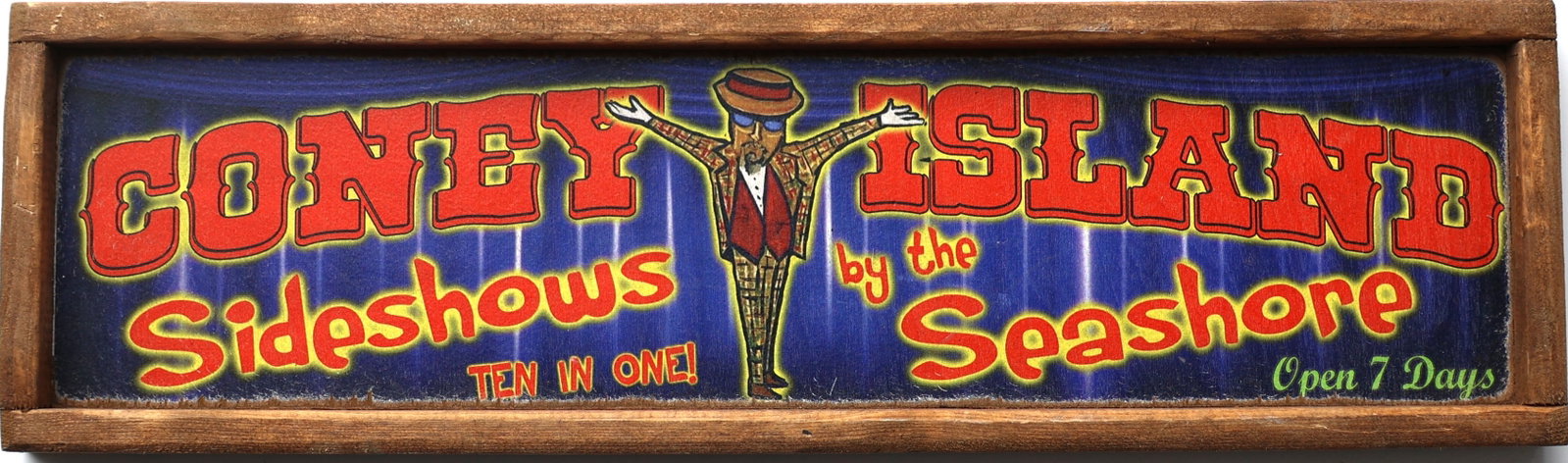 Novelty Printed Wood Sign CONEY ISLAND Sideshows by the Seashore 7.25 in. x 25.25 in. length: Novelty Printed Wood Sign CONEY ISLAND Sideshows by the Seashore 7.25 in. x 25.25 in. length