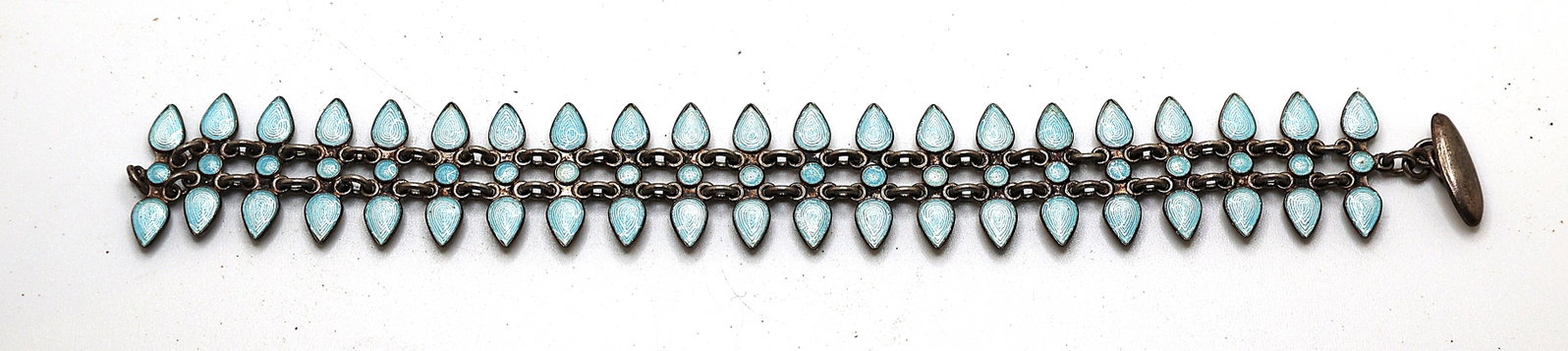 Sterling Silver DENMARK Blue Enamel Bracelet 7 1/4 in. x 7/8 in.: Sterling Silver DENMARK Blue Enamel Bracelet 7 1/4 in. x 7/8 in.;Update: closure ring is missing.