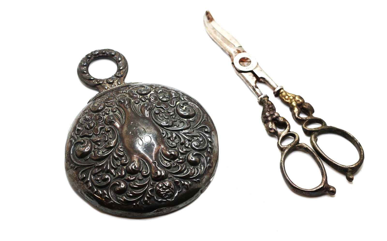 Sterling Silver Handle Scissors 6.75 in. x 2.25 in. and Sterling Silver Hand Mirror 5.5 in. x 4 in. (1 of 2)