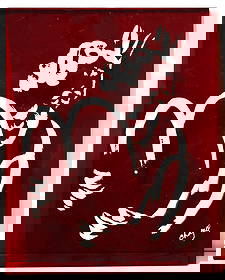 Marc Chagall, Signed, Portrait of Moses, Oil Painting on Red Lucite Panel 7 1/2 in. x 6 in.: Marc Chagall, Signed, Portrait of Moses holding the Tablets, Oil Painting on Red Lucite Panel 7 1/2 in. x 6 in.