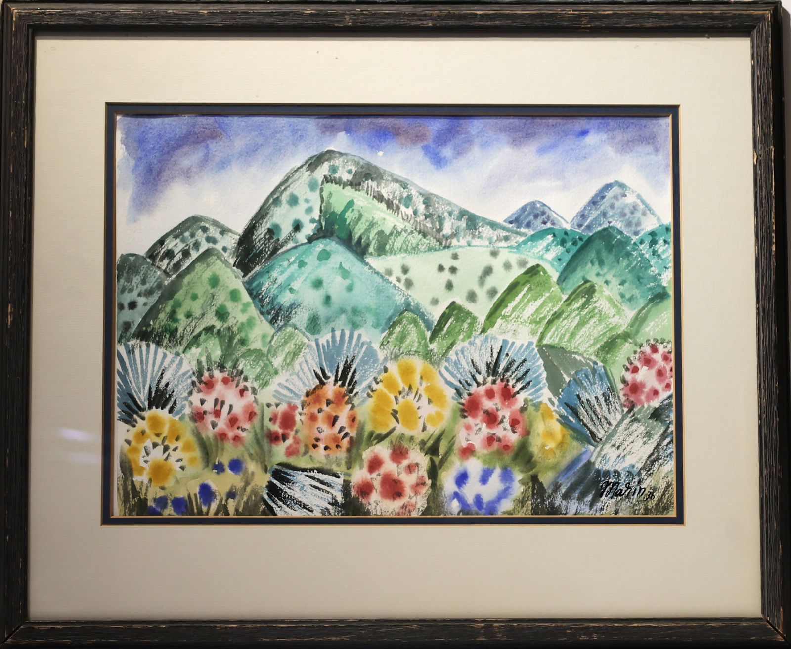 John Marin, Signed & Dated 1936 Watercolor Painting Mid Western Landscape. Signed Lower Right: John Marin, Signed & Dated 1936 Watercolor Painting Mid Western Landscape. Signed Lower Right, Framed. Painting Size 11.25 in. x 15.5 in. ; Outer Frame Size 18.25 inches x 22 inches. ASKart: John Mari