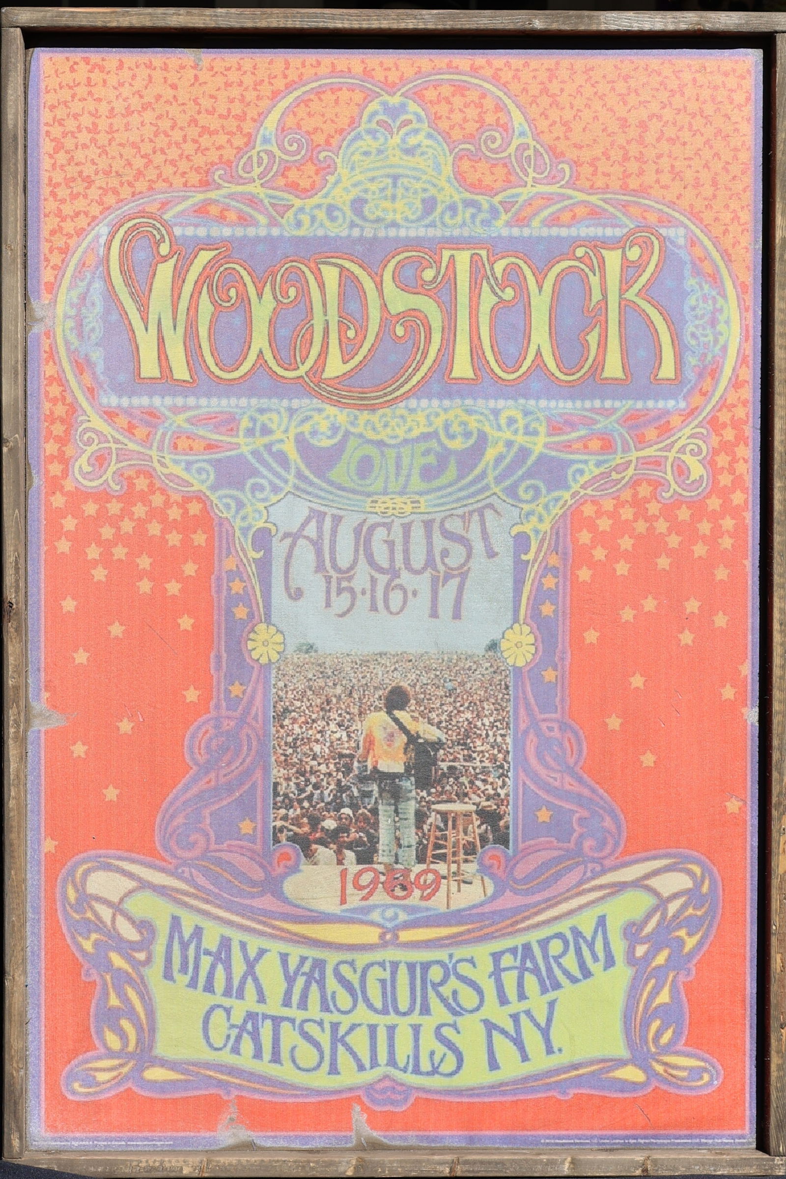 Large Printed Wood Sign: WOODSTOCK 1969 MAX YASGUR'S FARM, CATSKILLS NY (1 of 8)