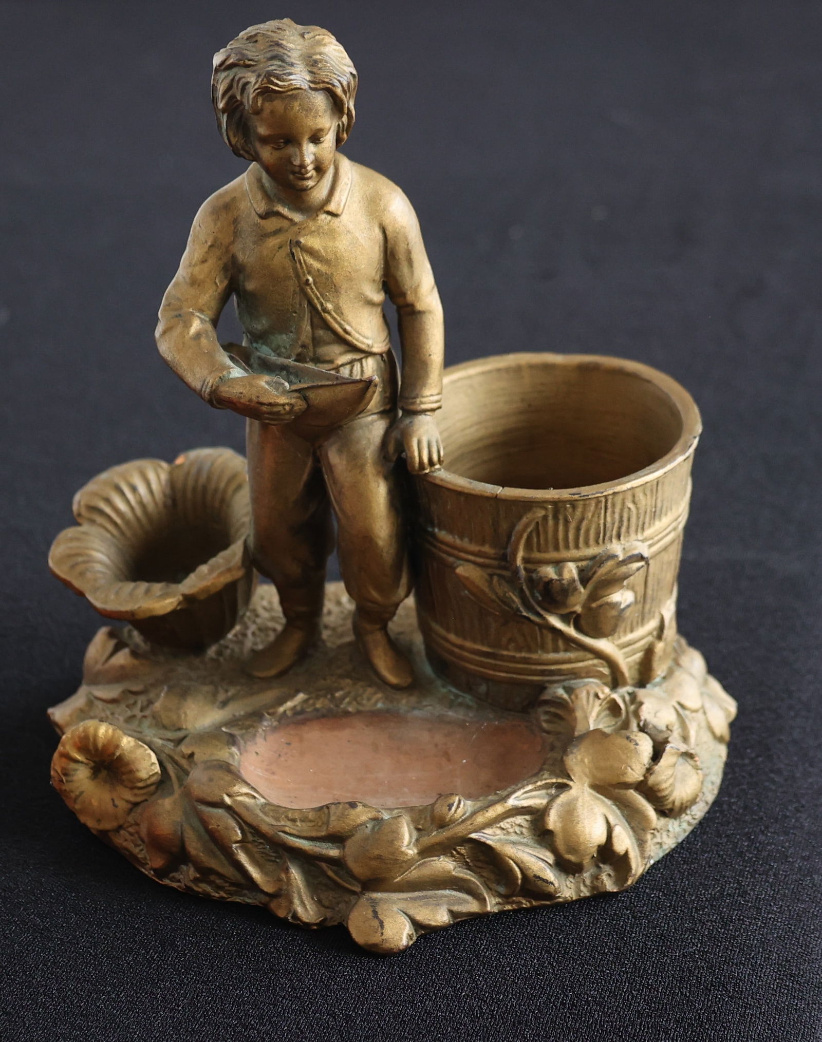 19th C. Terracotta Young Man Figural Match Holder marked HB #464 (1 of 5)